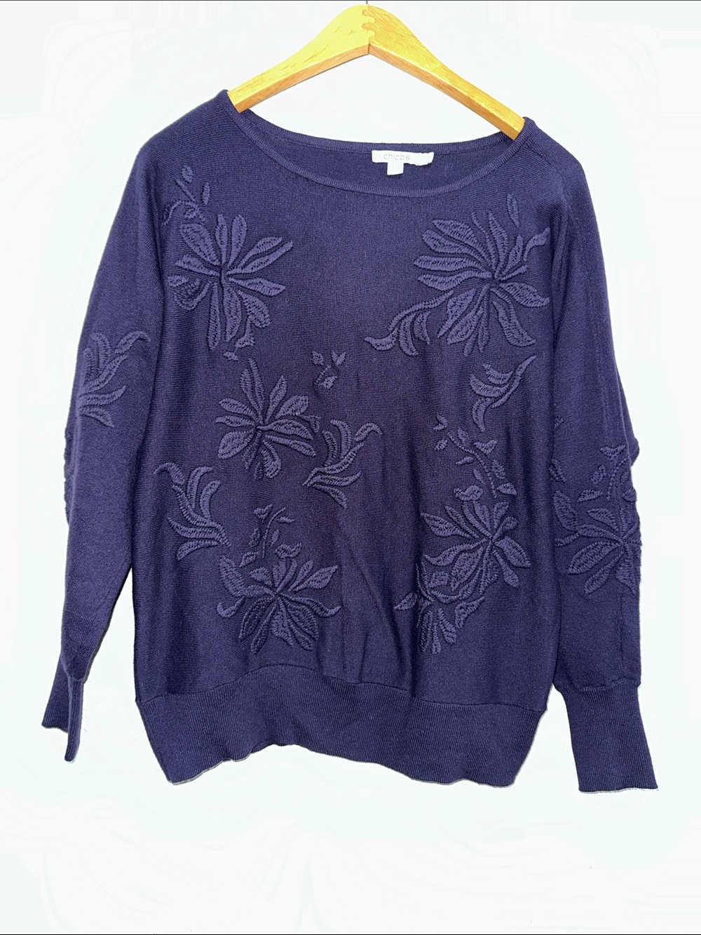 Chico's Deep Navy Floral Scoop Neck Sweater